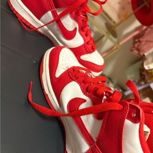 Red and White High-Top Sneakers